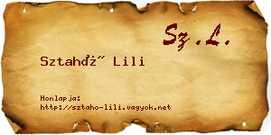 Sztahó Lili névjegykártya